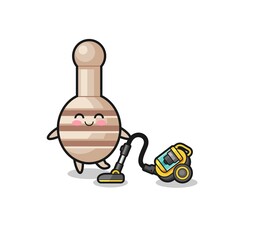 cute honey dipper holding vacuum cleaner illustration