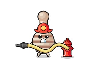 honey dipper cartoon as firefighter mascot with water hose