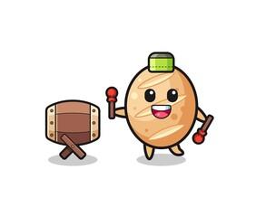 french bread muslim cartoon is beating the bedug