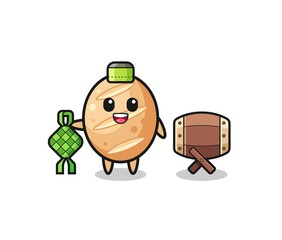 french bread muslim character are celebrating Eid Al Fitr