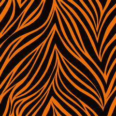 Seamless pattern. Texture of tiger skin. Africa orange and black linear background. Animal seamless pattern. Abstract art background
