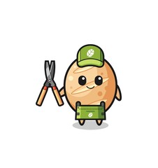 cute french bread as gardener mascot