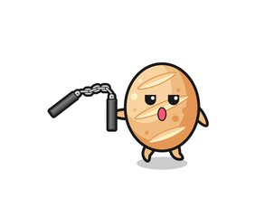 cartoon of french bread using nunchaku