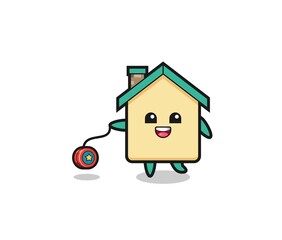 cartoon of cute house playing a yoyo