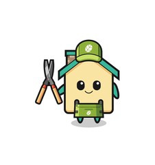 cute house as gardener mascot