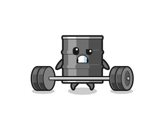 cartoon of oil drum lifting a barbell