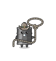 the oil drum cowboy with lasso rope