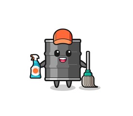 cute oil drum character as cleaning services mascot