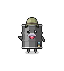 cute oil drum as veteran cartoon