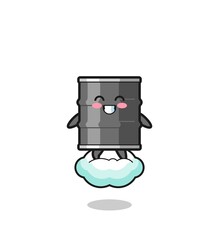 cute oil drum illustration riding a floating cloud