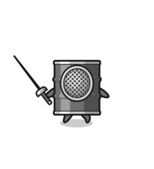 oil drum earth cartoon as fencer mascot