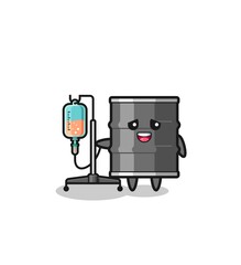 Fototapeta premium cute oil drum character standing with infusion pole