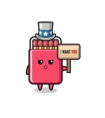 Fototapeta premium matches box cartoon as uncle Sam holding the banner I want you