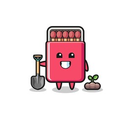 cute matches box cartoon is planting a tree seed