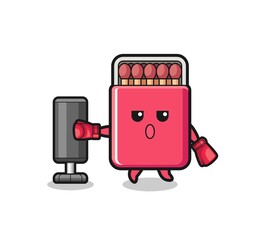 matches box boxer cartoon doing training with punching bag