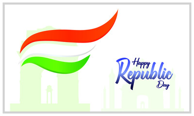 Republic day of India banner. January 26th. Tricolored Indian flag. Indian republic.