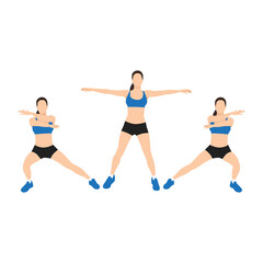 Fototapeta na wymiar Woman doing Arms cross side lunge exercise. Flat vector illustration isolated on white background