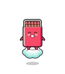cute matches box illustration riding a floating cloud