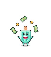 illustration of the popsicles catching money falling from the sky