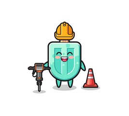 road worker mascot of popsicles holding drill machine