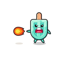 cute popsicles mascot is shooting fire power