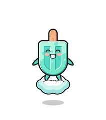 cute popsicles illustration riding a floating cloud