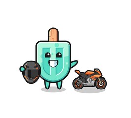 cute popsicles cartoon as a motorcycle racer