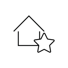 Building as establishment or facility. Outline monochrome sign in flat style. Suitable for stores, advertisements, articles, books etc. Line icon of star next to house
