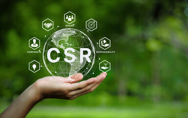 CSR icon concept in the hand for business and organization, Corporate social responsibility and...
