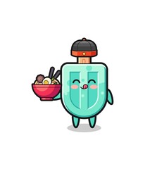 popsicles as Chinese chef mascot holding a noodle bowl