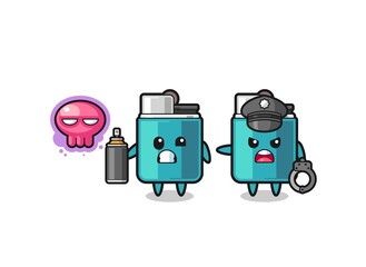 lighter cartoon doing vandalism and caught by the police