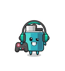 lighter gamer mascot holding a game controller