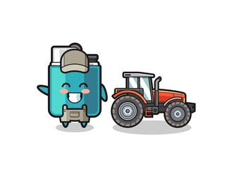 the lighter farmer mascot standing beside a tractor