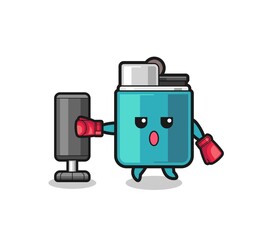 lighter boxer cartoon doing training with punching bag