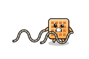 illustration of waffle doing battle rope workout