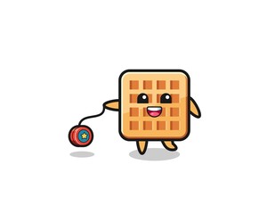 cartoon of cute waffle playing a yoyo