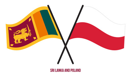 Sri Lanka and Poland Flags Crossed And Waving Flat Style. Official Proportion. Correct Colors.