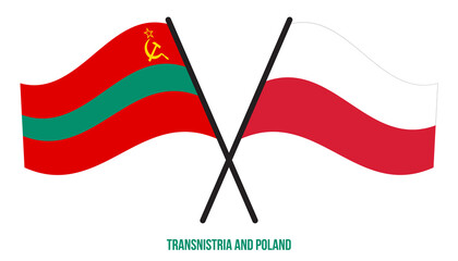 Transnistria and Poland Flags Crossed And Waving Flat Style. Official Proportion. Correct Colors.