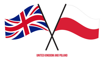 United Kingdom and Poland Flags Crossed And Waving Flat Style. Official Proportion. Correct Colors.