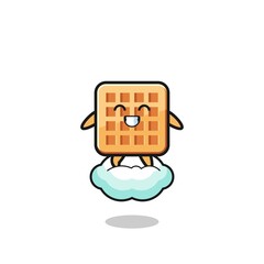cute waffle illustration riding a floating cloud