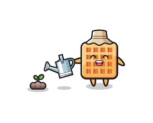cute waffle is watering plant seeds