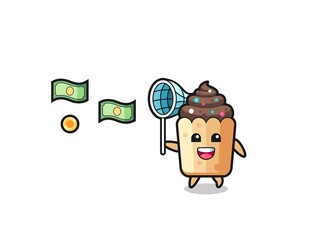 illustration of the cupcake catching flying money
