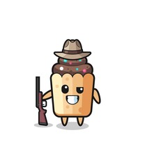 cupcake hunter mascot holding a gun