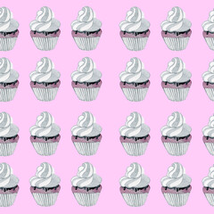 Seamless Pattern Wallpaper Fabric Digital Paper Cupcake Cupcakes Watercolor