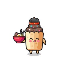 cupcake as Chinese chef mascot holding a noodle bowl