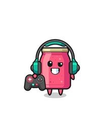 strawberry jam gamer mascot holding a game controller