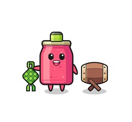 strawberry jam muslim character are celebrating Eid Al Fitr