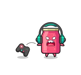 strawberry jam gamer mascot is angry