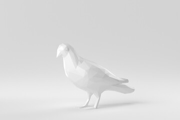 White pigeon on a white background. polygon minimal concept. monochrome. 3D render.