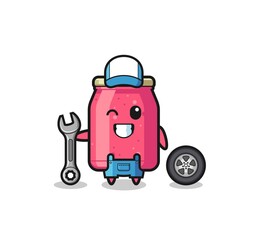 the strawberry jam character as a mechanic mascot